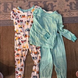 Kids Pajama Set - Mint Striped Top & Construction Print Pants
